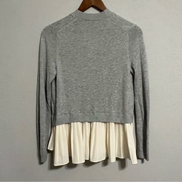 Women's Chelsea28 Grey & Cream Ruffle Hem Open Cardigan Sweater - Picture 6 of 7